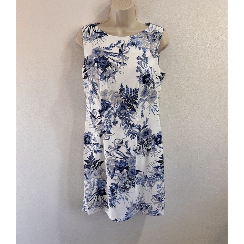 Alyx Dress 8 Sheath White Blue Floral Toile Sleeveless Party Career Classy